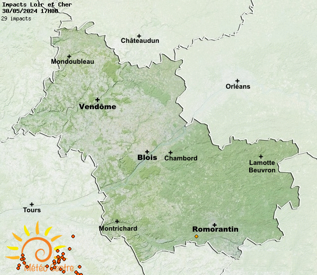 Carte des impacts de foudre dans Le Loir et Cher (41)