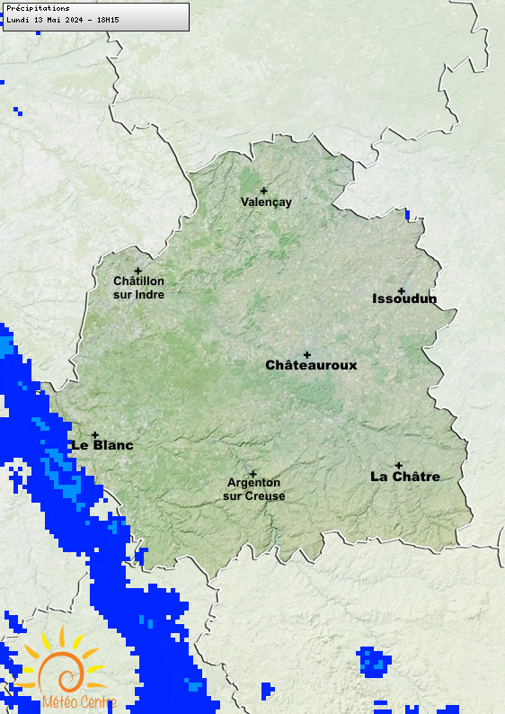 Carte des précipitations pour l'Indre (36) - Région Centre - Val de Loire