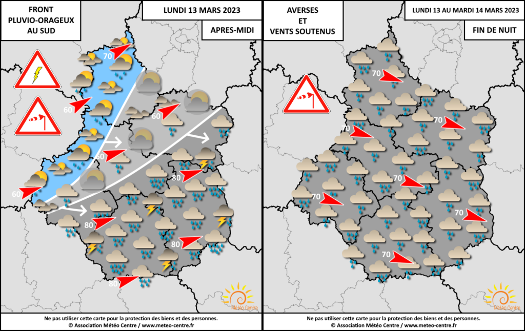 FRONT PLUVIO ORAGEUX CE LUNDI 13 MARS 2023