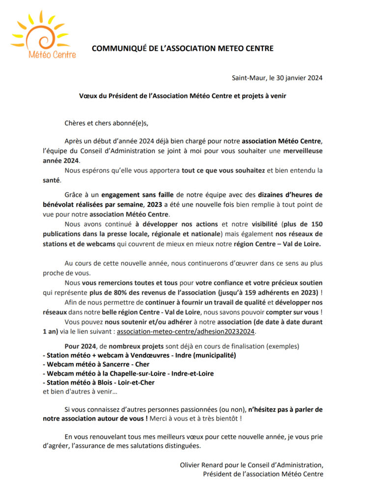 Communiqu De Lassociation Voeux Du Pr Sident Pour L Ann E Et