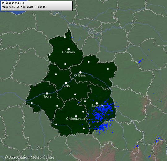 Carte des impacts de foudre des les régions Centre - Val de Loire et Centrales
