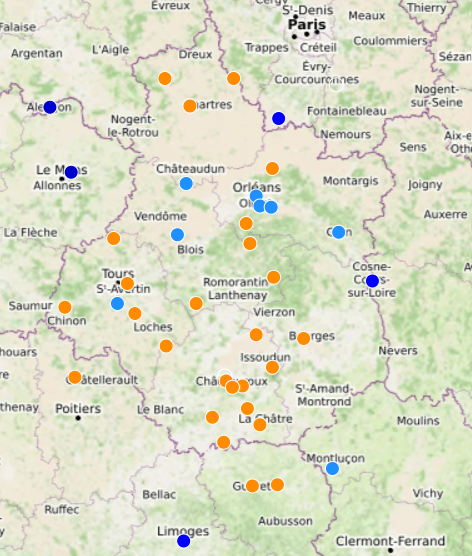 Carte du réseau de webcam au 13 mai 2024 - Région Centre - Val de Loire