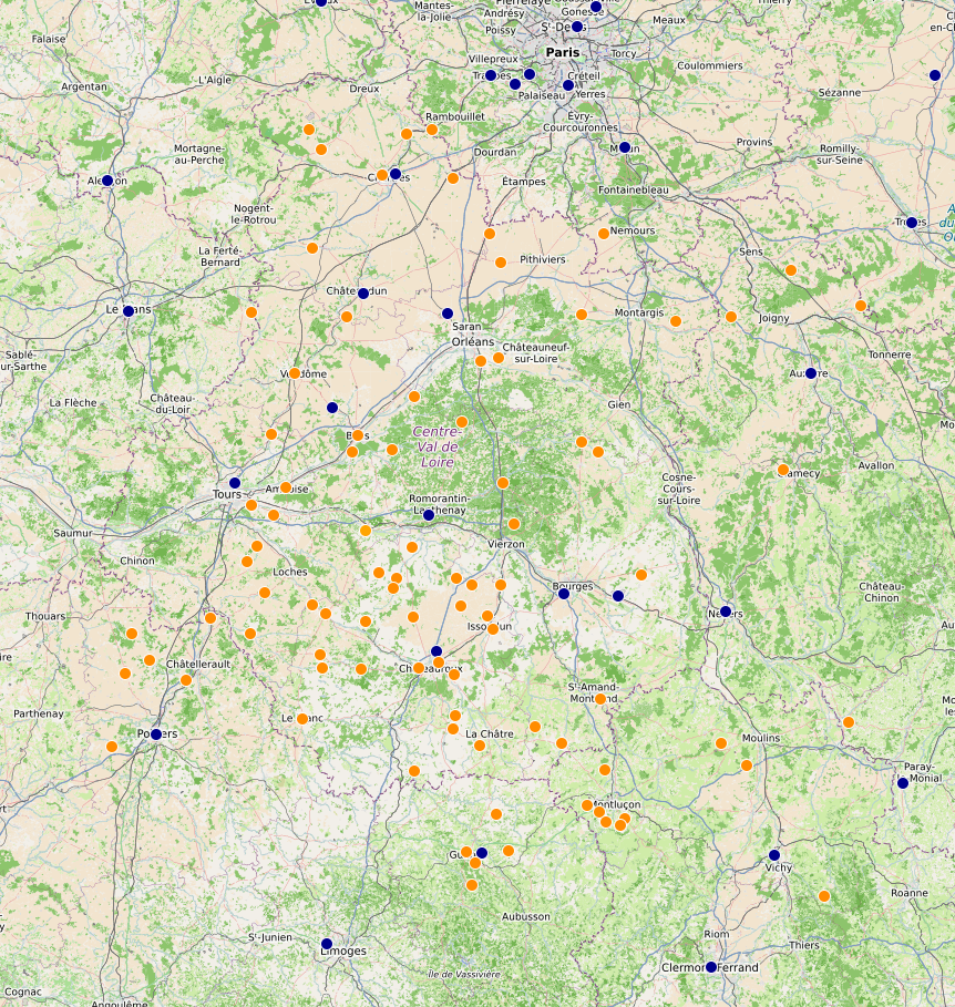 Réseau de stations météorologiques de l'association Météo Centre - Val de Loire au 16/03/2025