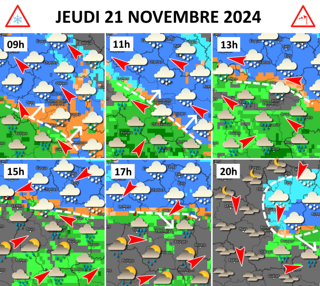 Evolution de la situation prévue ce jeudi 21 novembre 2024 sur notre région Centre - Val de Loire (copyright : Association Météo Centre - Val de Loire).